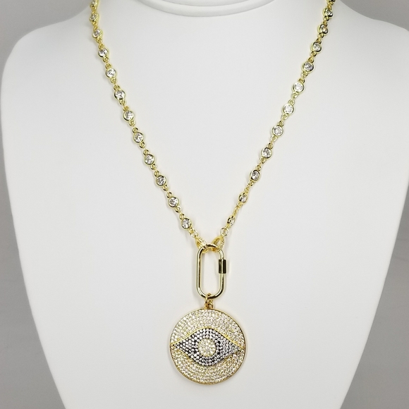 NWT Pave CZ Evil Eye 18K Gold Plated CZ Chain - Picture 5 of 9